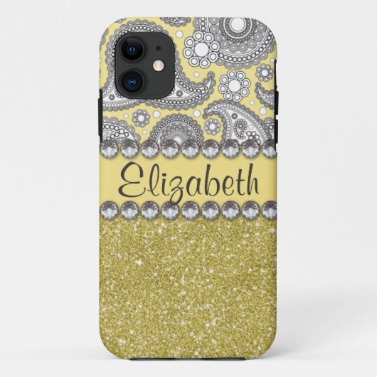 Glitter Paisley Rhinestone Print Patroon Case-Mate iPhone Case (Achterkant)