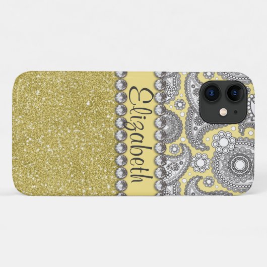Glitter Paisley Rhinestone Print Patroon Case-Mate iPhone Case (Achterkant (horizontaal))