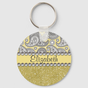 Glitter Paisley Rhinestone Print Patroon Sleutelhanger