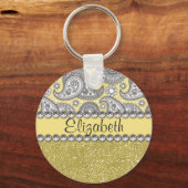 Glitter Paisley Rhinestone Print Patroon Sleutelhanger (Voorkant)