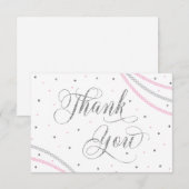 Glitter & Parels Dank u kaart, Roze, Faux zilver Bedankkaart (Voorkant / Achterkant)