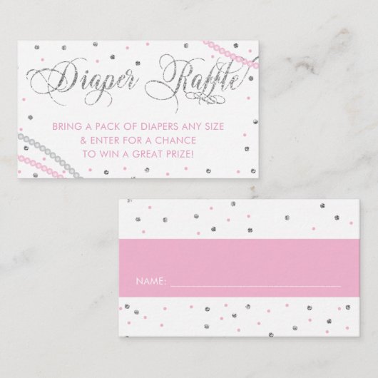 Glitter & Parels Luier Raffle Ticket, Roze Grijs Visitekaartje (Voorkant / Achterkant)