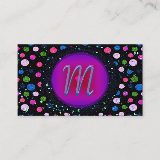 Glitter Party Monogram Visitekaartje (Voorkant)
