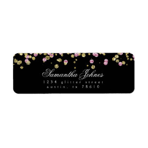 Glitter party roos and gold return address etiket