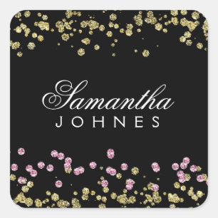 Glitter Party Roos en goudmonogram sticker