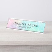 Glitter Pastel Bokeh Girly Colorful Patroon Bureau Naambordje (Voorkant)