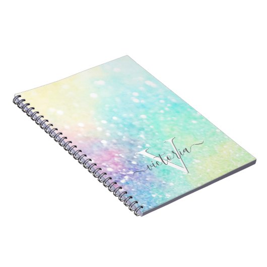 Glitter Pastel Bokeh Girly Colorful Patroon Notitieboek (Rechterzijde)