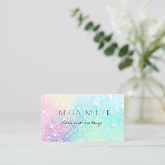 Glitter Pastel Bokeh Girly Colorful Patroon Visitekaartje (Staand voorkant)