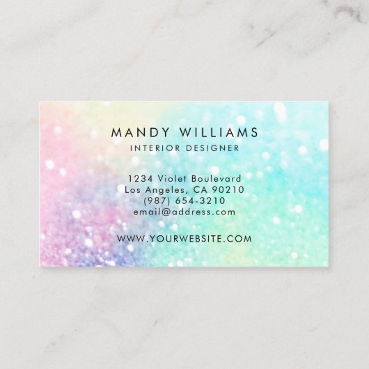 Glitter Pastel Bokeh Girly Colorful Patroon Visitekaartje (Achterkant)
