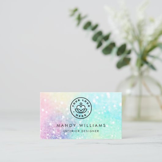 Glitter Pastel Bokeh Girly Colorful Patroon Visitekaartje (Staand voorkant)