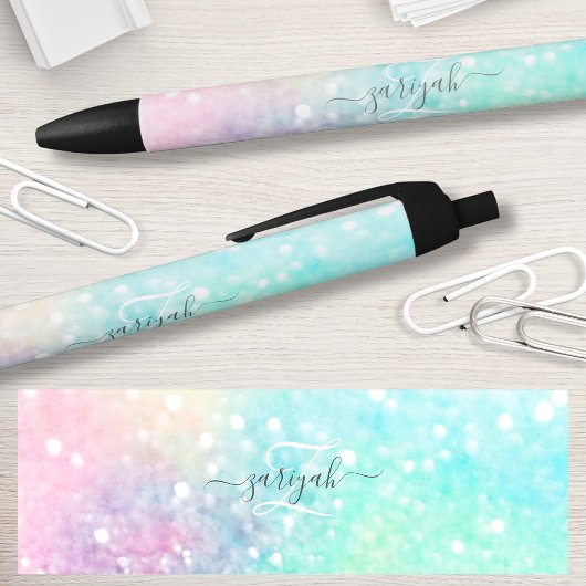 Glitter Pastel Bokeh Girly Colorful Patroon Zwarte Inkt Pen