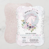 Glitter Pastel Floral Unicorn Birthday Uitnodiging (Voorkant / Achterkant)