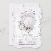 Glitter Pastel Floral Unicorn Birthday Uitnodiging (Voorkant)