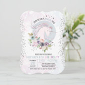 Glitter Pastel Floral Unicorn Birthday Uitnodiging (Staand voorkant)