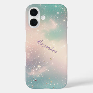 Glitter Pastel Melkweg Galaxy Aangepaste naam iPhone 16 Hoesje