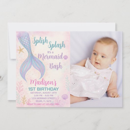 Glitter Pastel Ocean Theme met foto Kaart (Voorkant)