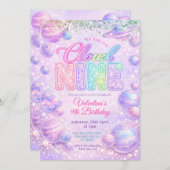 Glitter Pastel Rainbow Space Birthday Party Kaart (Voorkant / Achterkant)