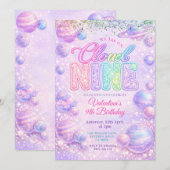 Glitter Pastel Regenboog Ruimte Verjaardagsfeestje Kaart (Voorkant / Achterkant)