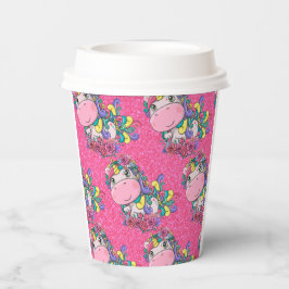 Glitter Pastle Pink Black Unicorn Paper Cups Papieren Bekers
