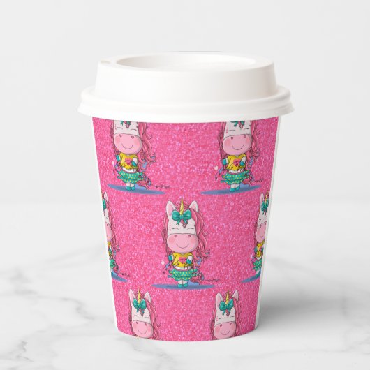 Glitter Pastle Pink Black Unicorn Paper Cups Papieren Bekers (Achterkant)
