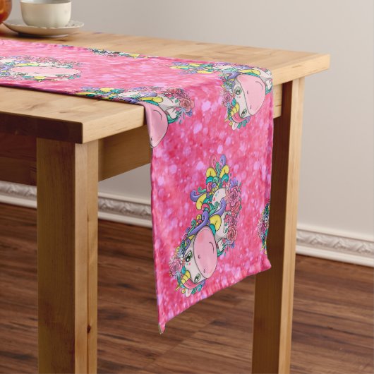 Glitter Pastle Pink Unicorn Long Table Runner Lange Tafelloper (Voorbeeld)