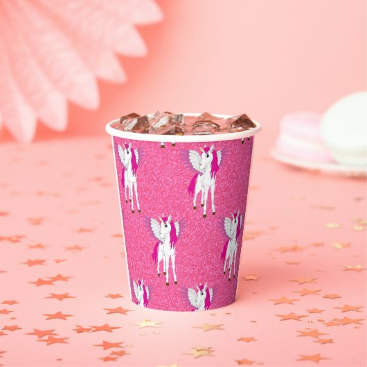Glitter Pastle Pink Unicorn Papieren Bekers (Insitu)