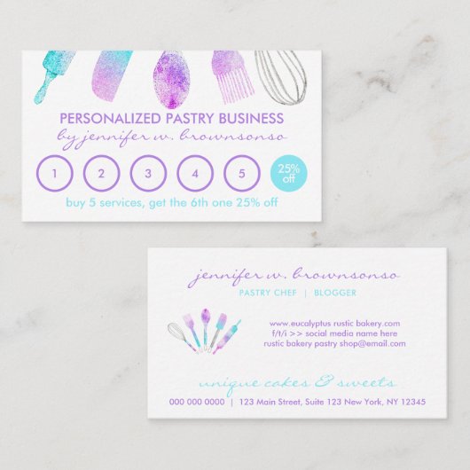 Glitter Pastry Chef Home Made Bakery Loyalty Visitekaartje (Voorkant / Achterkant)