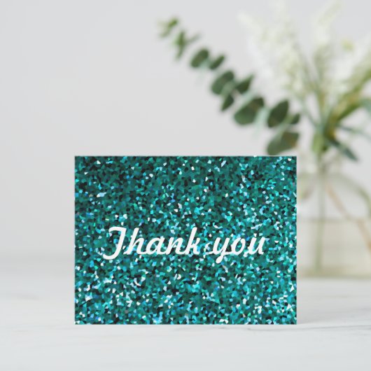 Glitter Patterns Thank You Blue Glittery Sparkle Briefkaart (Staand voorkant)