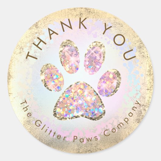 glitter paw print dank u klassieke ronde sticker (Voorkant)