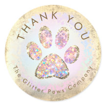glitter paw print dank u klassieke ronde sticker