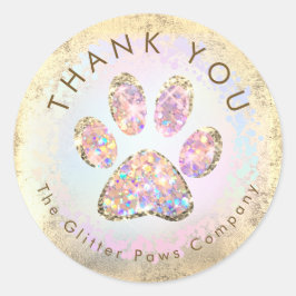 glitter paw print dank u klassieke ronde sticker