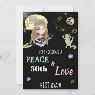 * Glitter Peace & Love Camping Hippie Birthday Kaart
