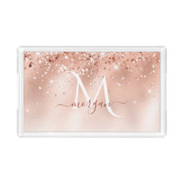 Glitter Peach Roos Gold Monogram Acryl Dienblad