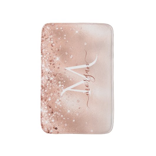 Glitter Peach Roos Gold Monogram Badmat (Voorkant Verticaal)