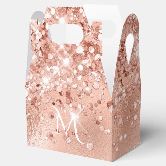 Glitter Peach Roos Gold Monogram Bedankdoosjes (Geopend)
