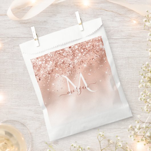 Glitter Peach Roos Gold Monogram Bedankzakje (Geknipt)