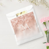 Glitter Peach Roos Gold Monogram Bedankzakje (Gezegeld)