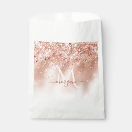 Glitter Peach Roos Gold Monogram Bedankzakje