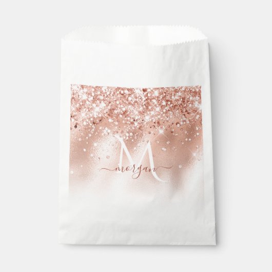 Glitter Peach Roos Gold Monogram Bedankzakje (Voorkant)