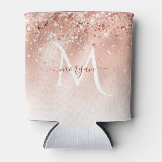 Glitter Peach Roos Gold Monogram Blikjeskoeler (Voorkant)