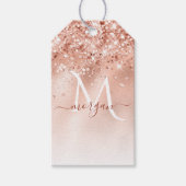 Glitter Peach Roos Gold Monogram Cadeaulabel (Voorkant)