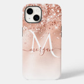 Glitter Peach Roos Gold Monogram Case-Mate iPhone Case (Achterkant)