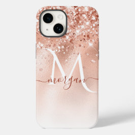 Glitter Peach Roos Gold Monogram Case-Mate iPhone 14 Hoesje