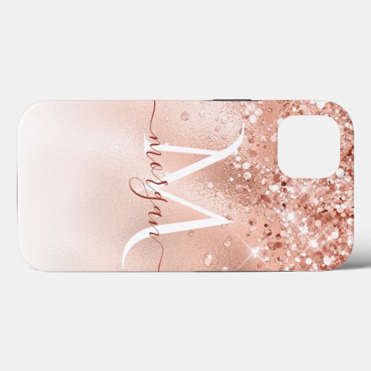 Glitter Peach Roos Gold Monogram Case-Mate iPhone Case (Achterkant (horizontaal))