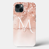 Glitter Peach Roos Gold Monogram Case-Mate iPhone Case (Achterkant)