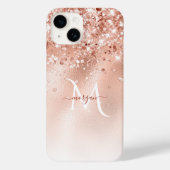 Glitter Peach Roos Gold Monogram Case-Mate iPhone Case (Achterkant)