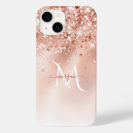 Glitter Peach Roos Gold Monogram Case-Mate iPhone 14 Hoesje