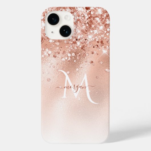 Glitter Peach Roos Gold Monogram Case-Mate iPhone Case (Achterkant)