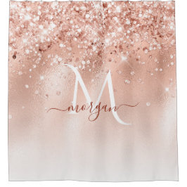 Glitter Peach Roos Gold Monogram Douchegordijn