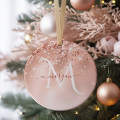 Glitter Peach Roos Gold Monogram Foto Ornament